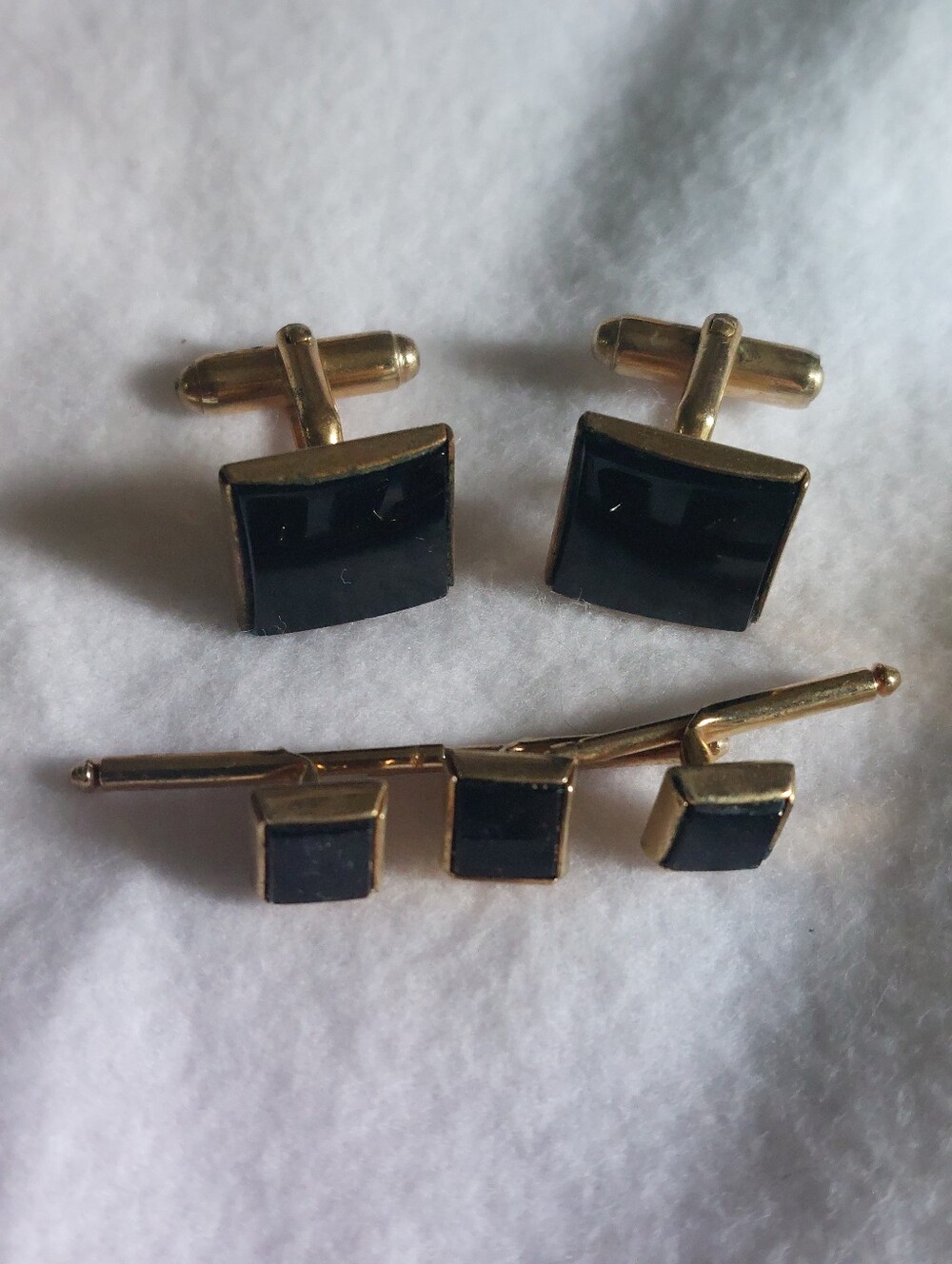 Vintage Estate Anson Black Onyx Glass Cufflinks Shirt Studs Formal Tuxedo Set